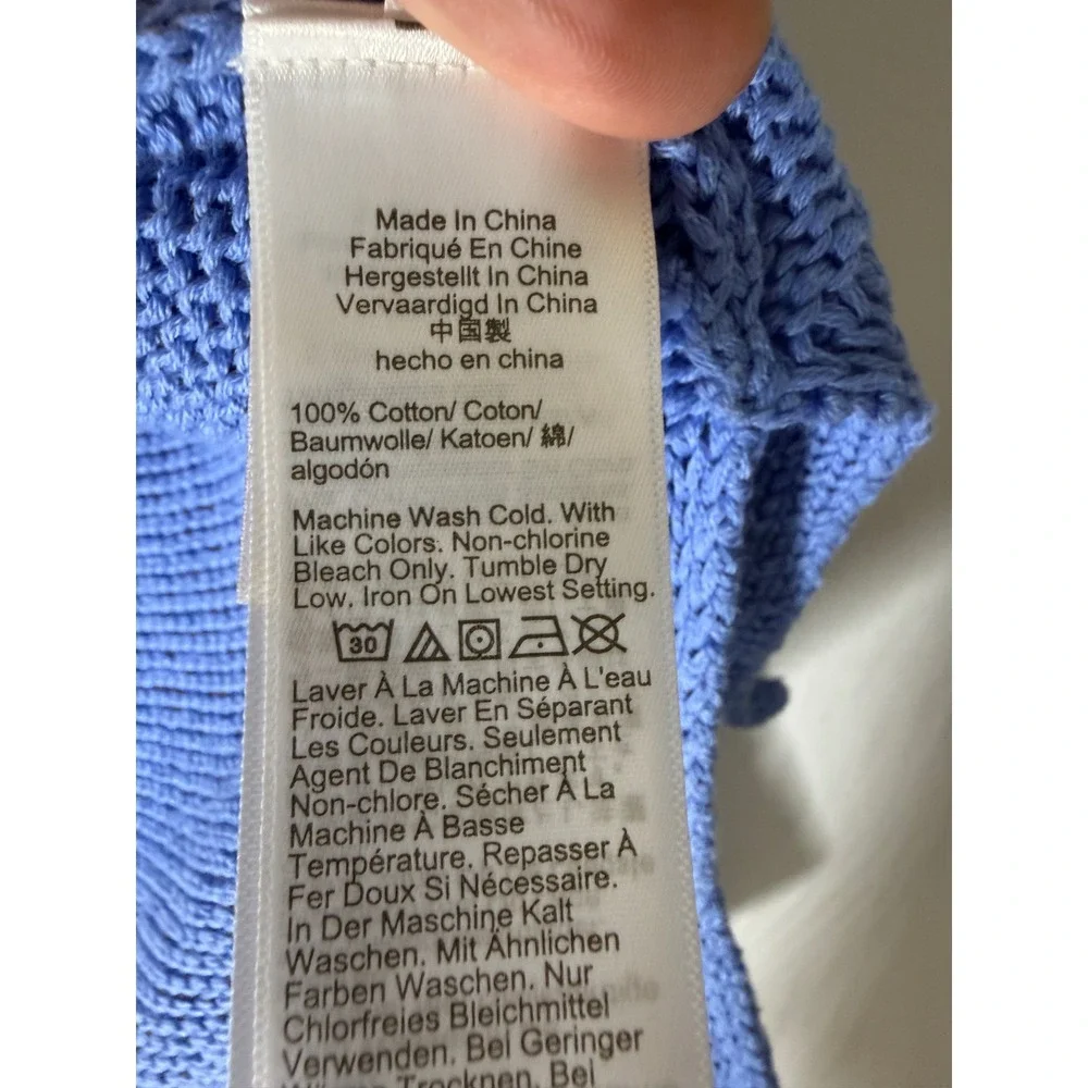 J.Crew Womens Periwinkle Blue Cotton V-Neck Shaker Stitch Sweater CJ906 Small